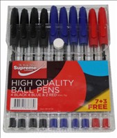 Ball Pens Assorted 10pk (4 Black,4 Blue,2 Red)