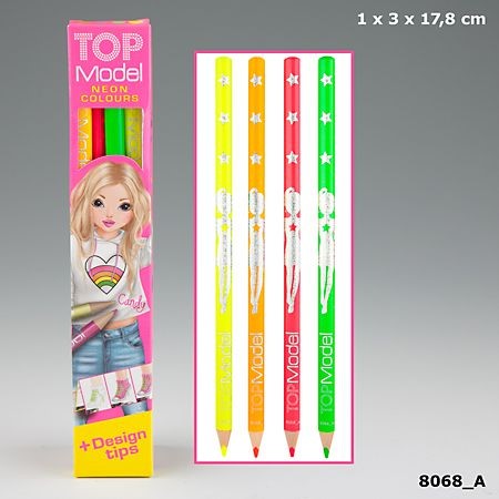 Top Model Colouring Pencils 4pk Neon Colours