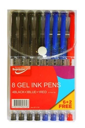 [5391530582728] Pens 8pk Gel Ink Black,Blue AND Red GP-2728 Supreme