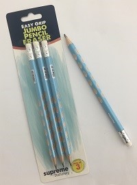 Jumbo Pencils With Eraser 3pc Easy Grip Supreme