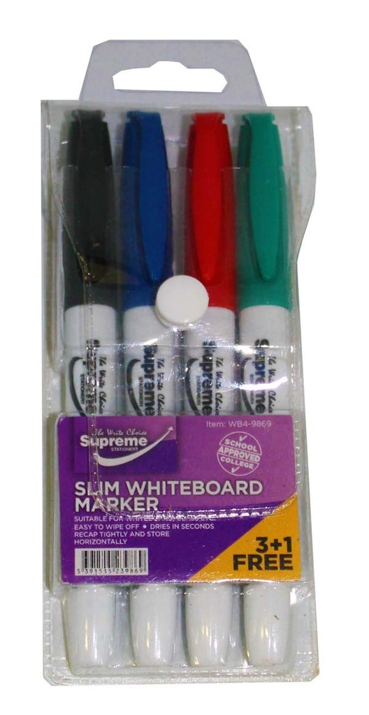 Whiteboard Markers 4pk Slim Asstd WB4-9869 Supreme