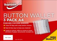 Button Wallet A4 Punched For Ring Binders 3PK Supreme