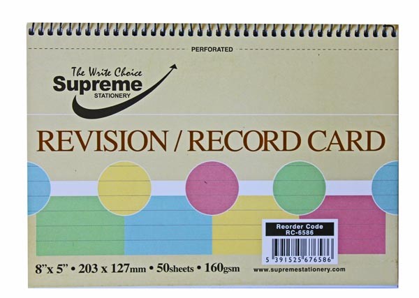 Record Card Spiral 8x5 Assorted RC-6586 Supreme