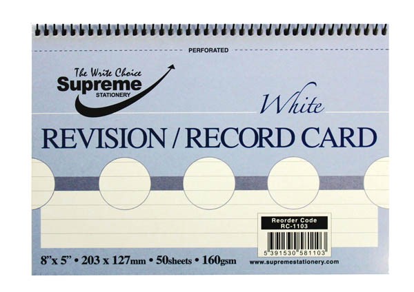 Record Card Spiral 8x5 White Ruled RC-1103 Supreme