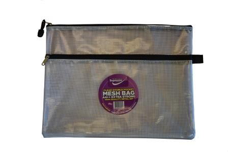 Double Pocket Mesh Bag A4++ Clear Extra Strong MZ-4235 Supreme