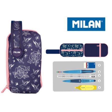 Pencil Case Kit with removable pencil case Flowers Blue Milan
