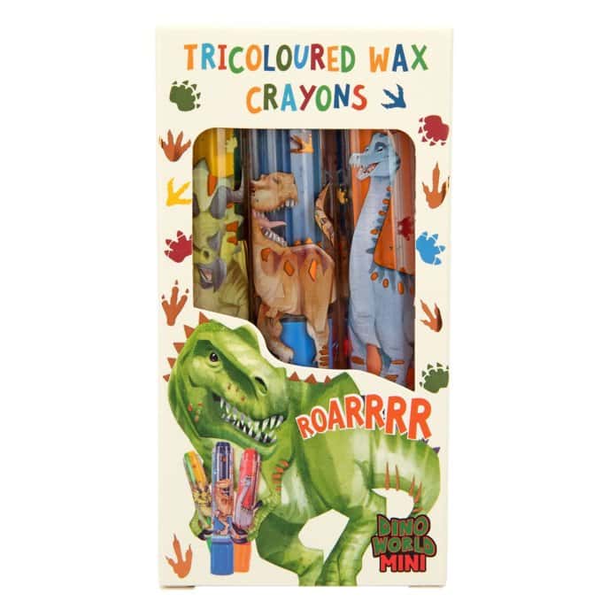 Dino World Mini Dino Tricoloured Wax Crayons