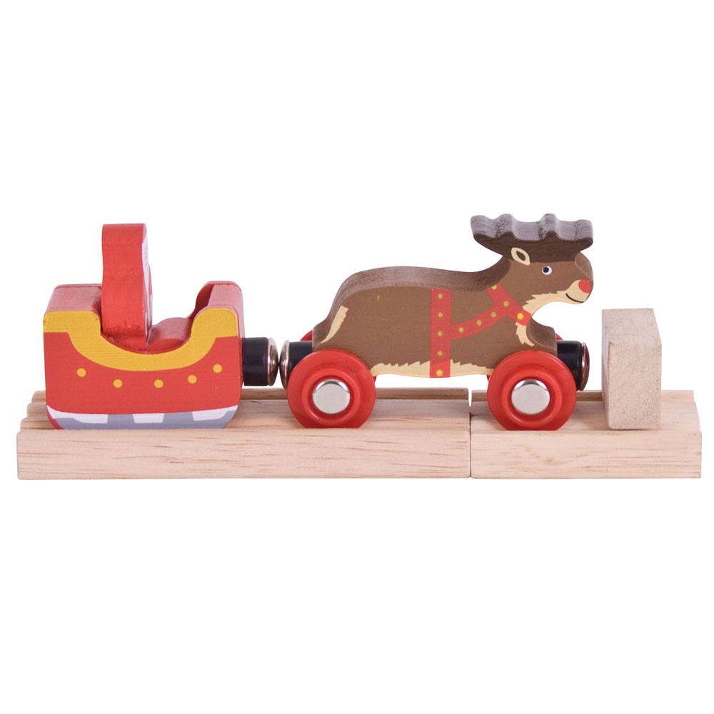 [0691621094686] Santa Sleigh with Reindeer Wooden Bigjigs