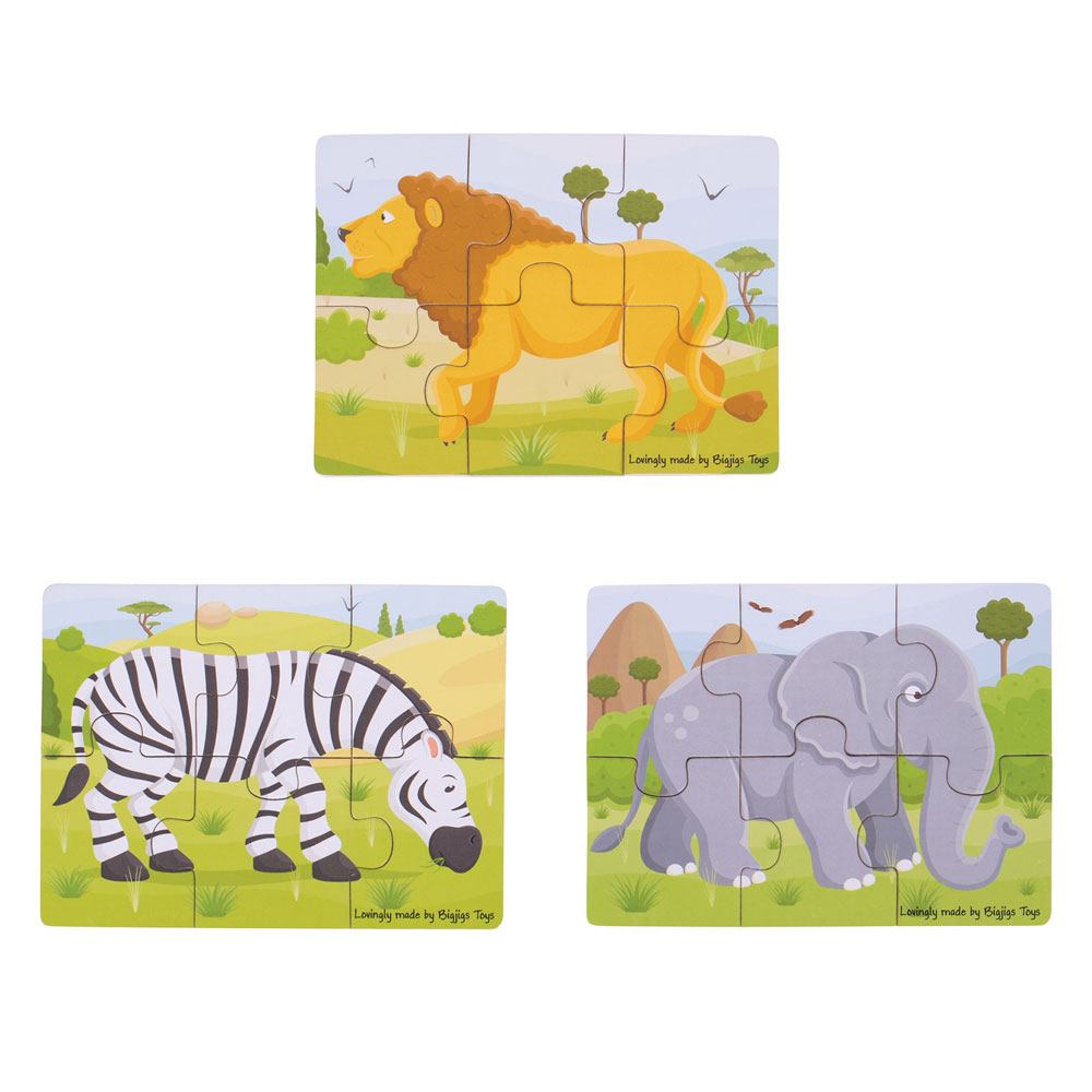 [0691621198186] Puzzle Safari 6 Piece Puzzles Bigjigs (Jigsaw)