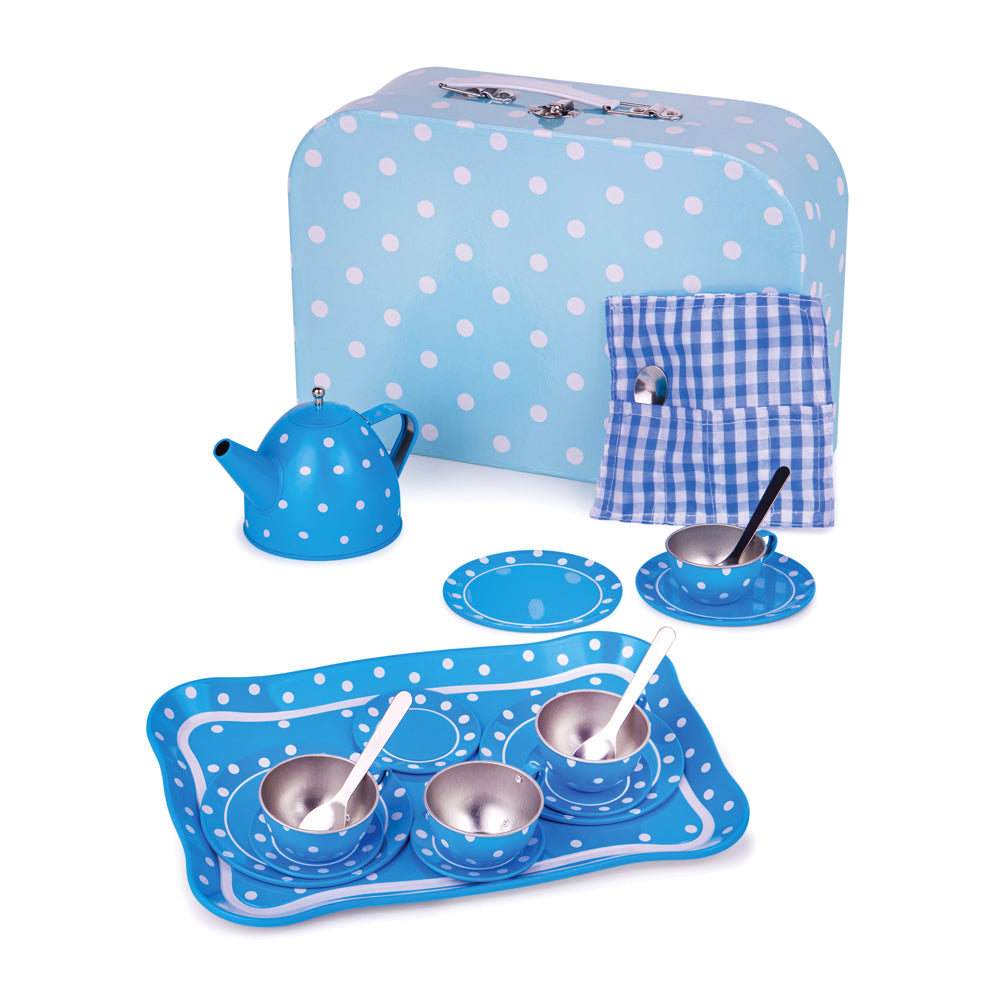 Blue Polka Dot Porcelain Tea Set and Case Bigjigs