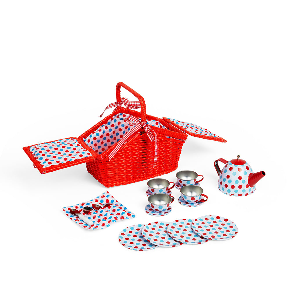 Tin Tea Set and Basket Spotted Bigjigs