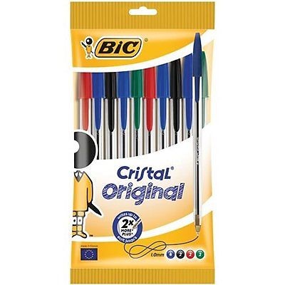 Ball Pens Asstd Cristal Medium 10pk Bic