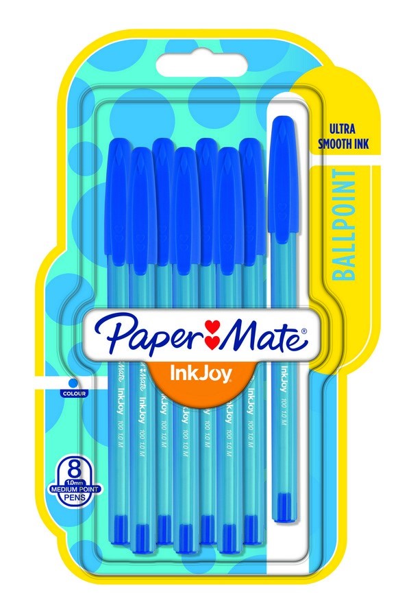 [3501179567112] Pen Ballpoint Blue 4 Pack Inkjoy 100 Paper Mate