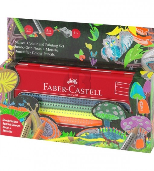 Faber-Castell Jumbo Grip Neon Metallic Colour Set