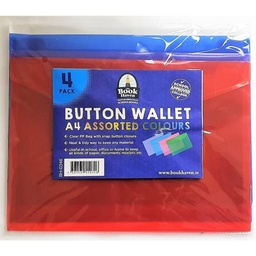 [5391539550346] Button Wallet A4 Assorted Colours BH-0346 4 Pack