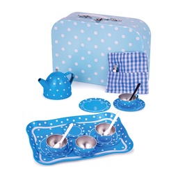 [0691621246146] Blue Polka Dot Porcelain Tea Set and Case Bigjigs